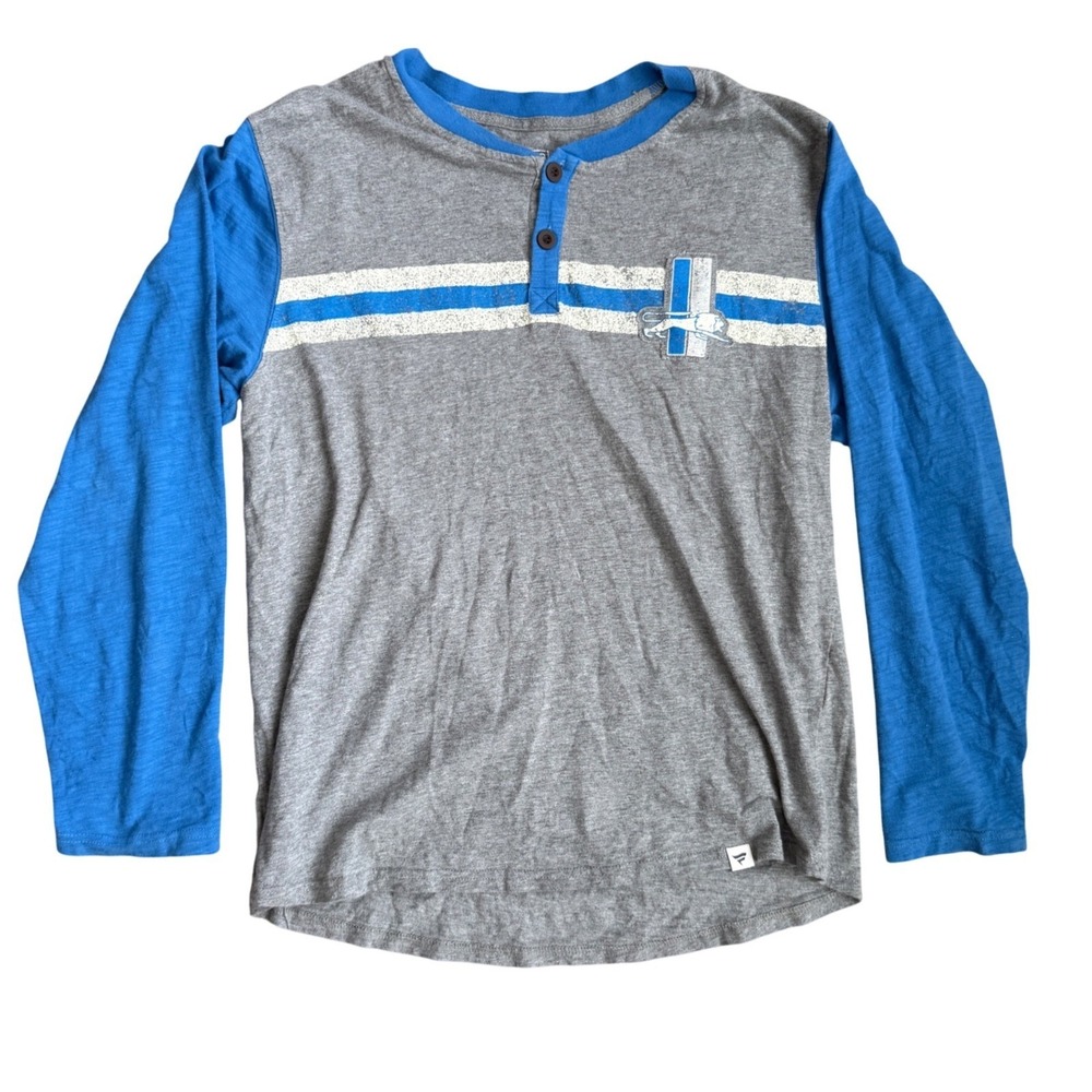 Detroit Lions NFL Fanatics Pro Line Henley Shirt‎ Mens XL Gray Blue Long Sleeve